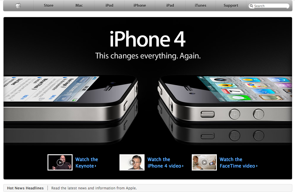 Homepage iPhone 4 promotion (2010)
